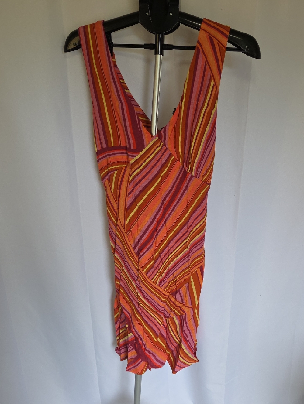 wild fable Orange Pink Striped V-Neck Sleeveless Dress